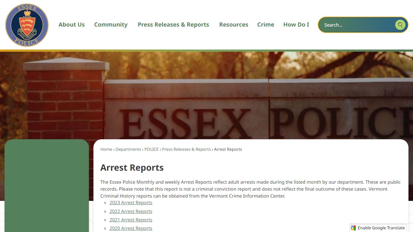 Arrest Reports - Essex, VT