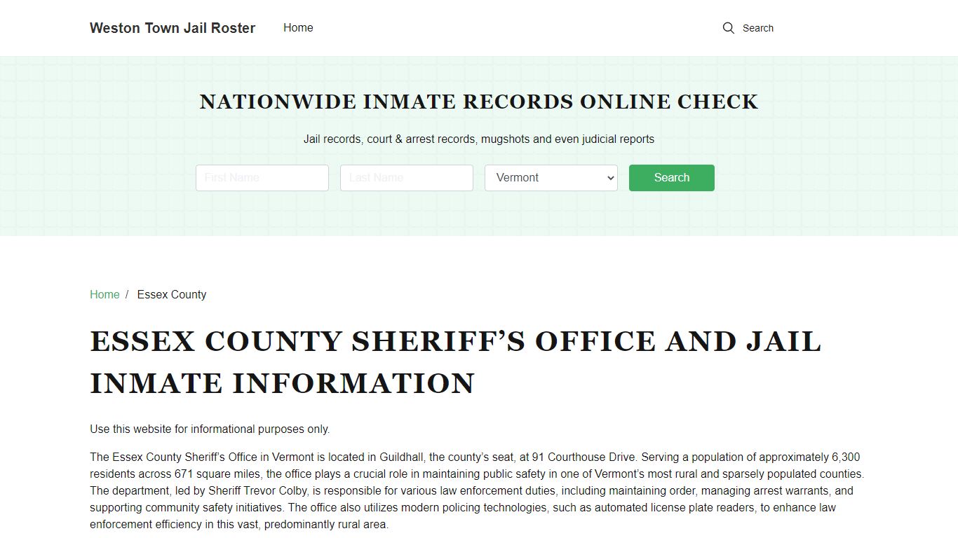 Essex County Sheriff, VT, Jail Inmate Search, Recent Arrests