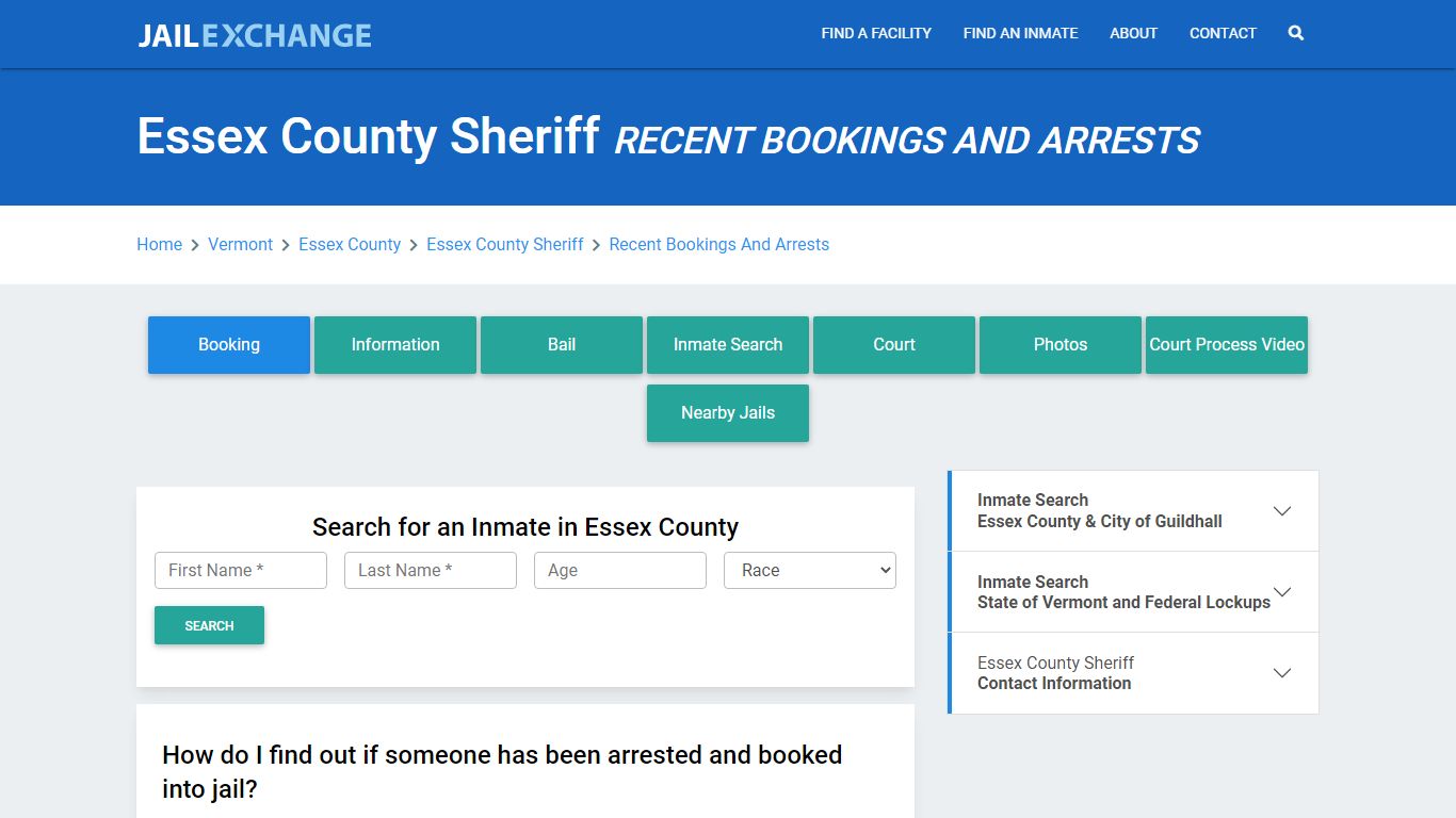 Essex County Sheriff VT Recent Arrests and Bookings - Jail Exchange