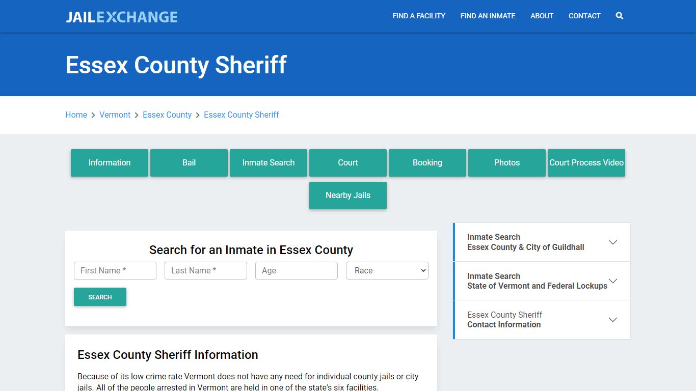 Essex County Sheriff Roster Lookup, VT, Inmate Search - Jail Exchange